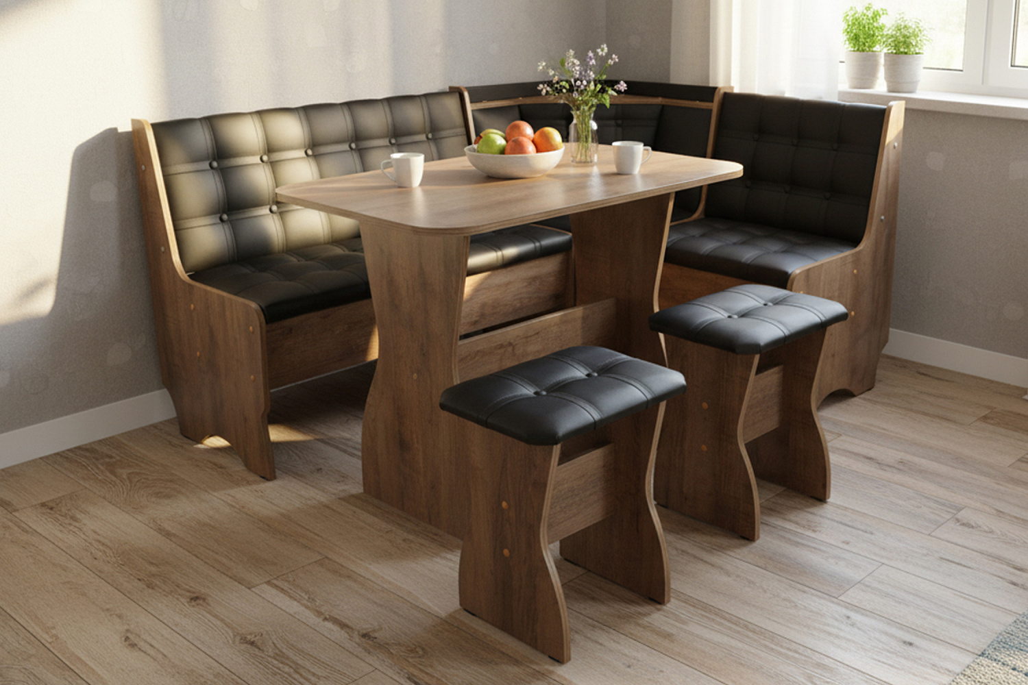 Кухонный уголок Аленка 17 дуб самдал / кожзам черный