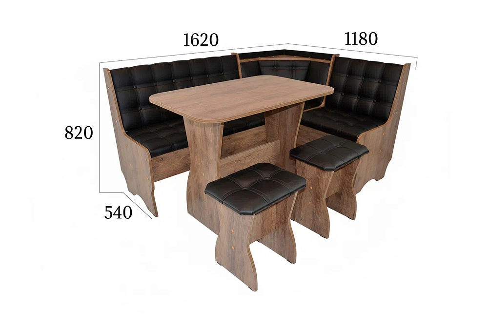 Кухонный уголок Аленка 17 дуб самдал / кожзам черный