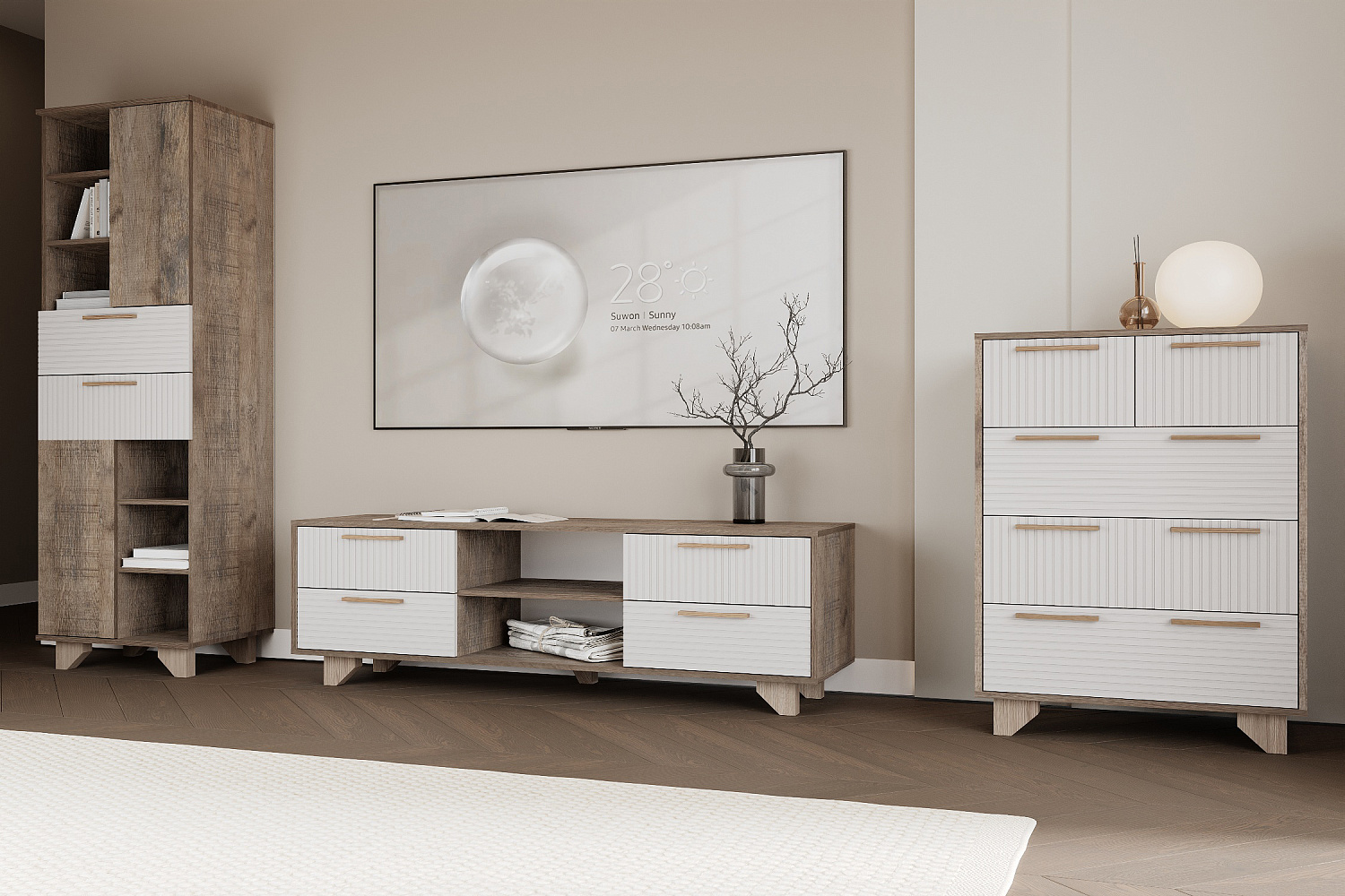 Комод Ньёрд 700.5 дуб самдал / белый софт матовый