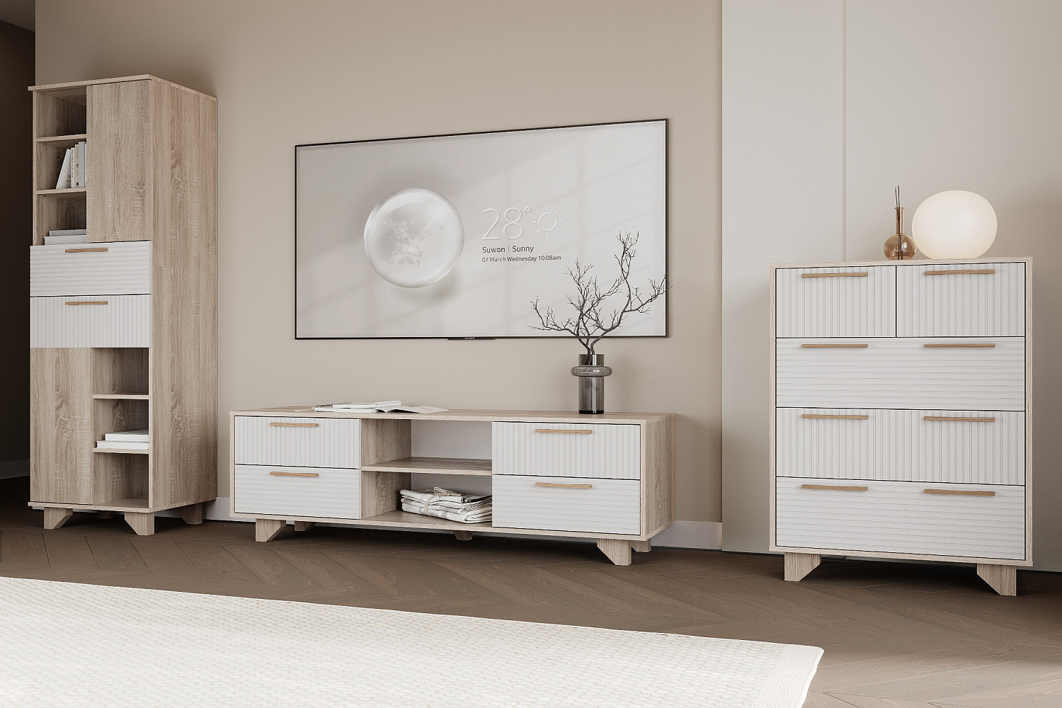ТВ Тумба Ньёрд 1500.4 дуб сонома / белый софт матовый