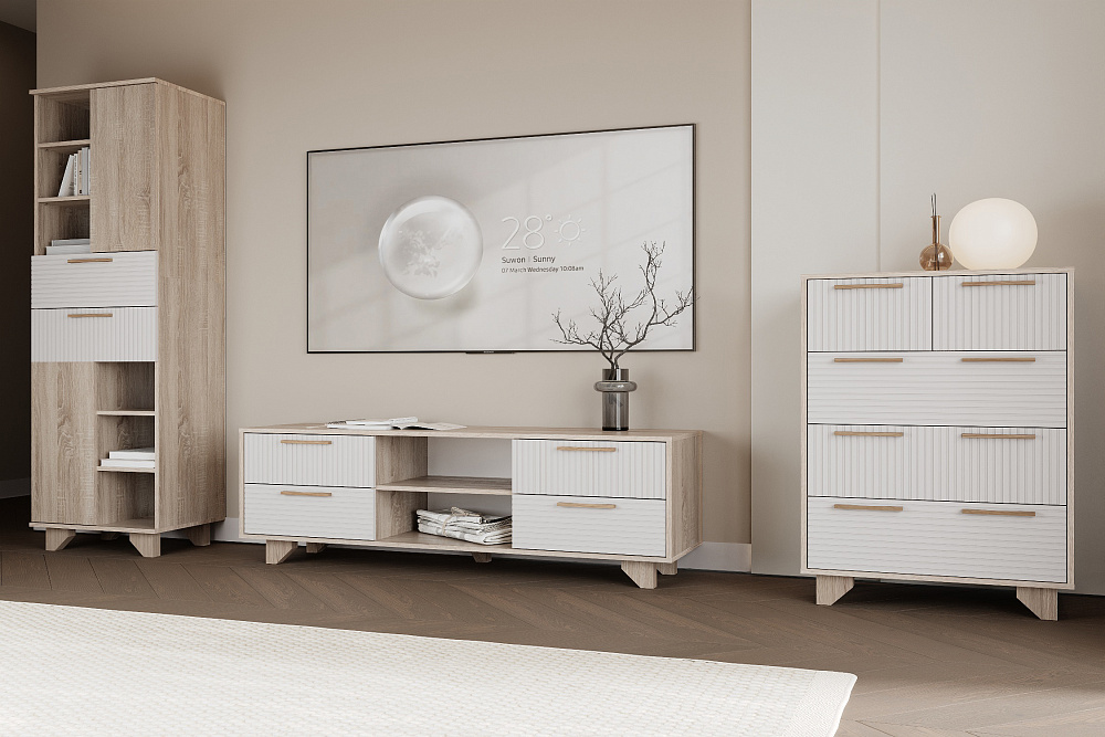 ТВ Тумба Ньёрд 1500.4 дуб сонома / белый софт матовый