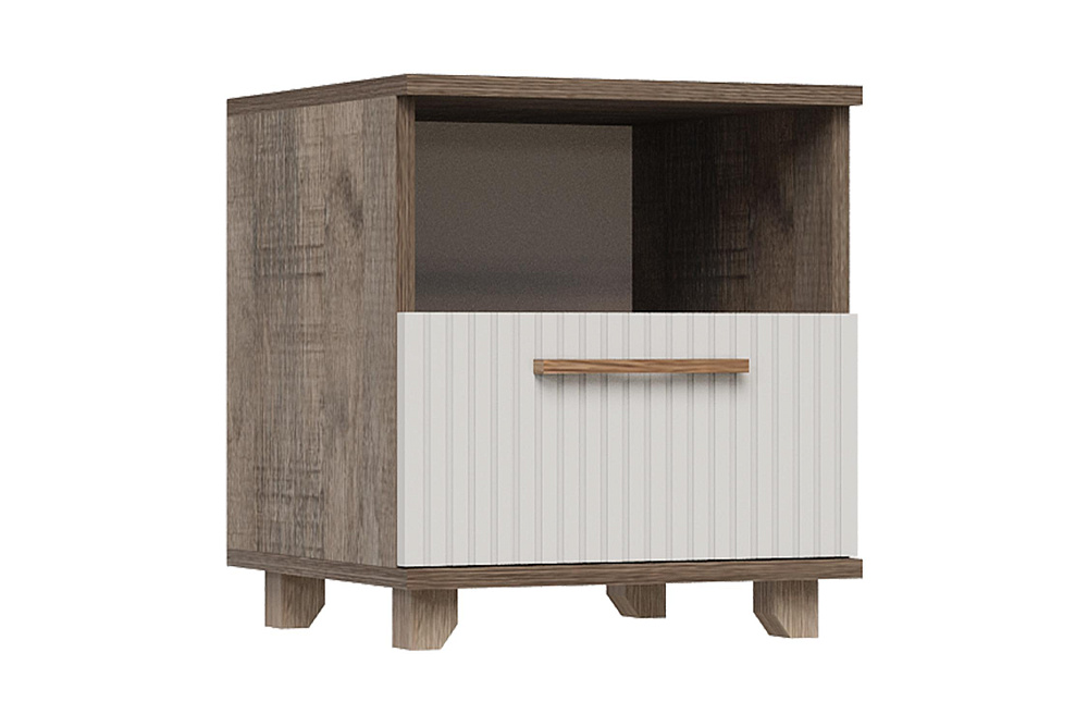 Тумба прикроватная Ньёрд с ящиком дуб самдал / белый софт матовый