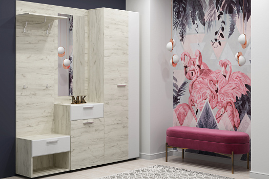 Модульная прихожая Сафари дуб крафт белый / белый софт