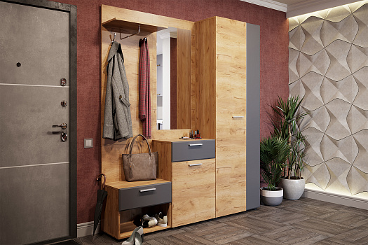 Модульная прихожая Сафари дуб крафт золотой / графит софт