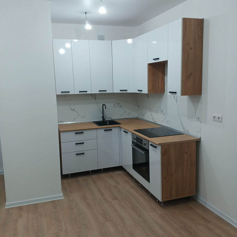 Кухня угловая Рио NEW №2 1.6 х 2.0 м белый глянец