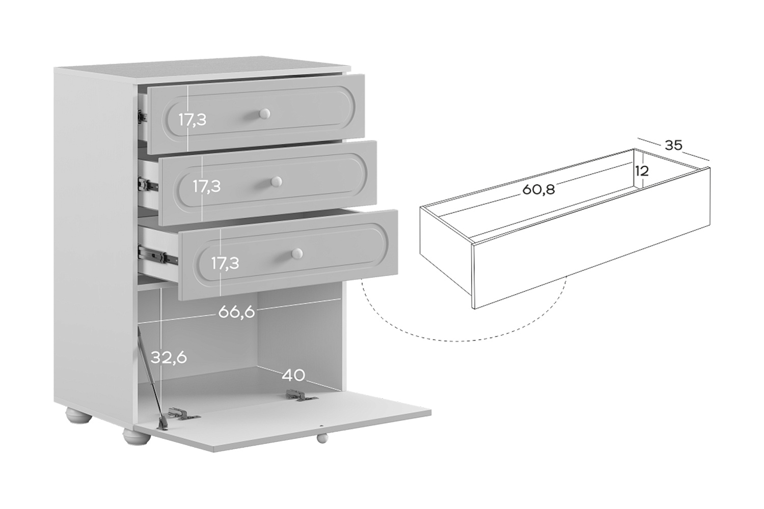 Комод Милана белое дерево / сакура