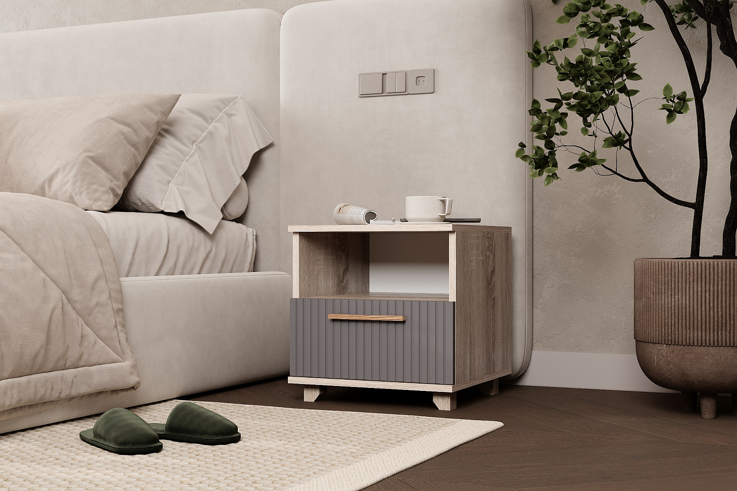 Тумба прикроватная Ньёрд с ящиком дуб сонома / черника