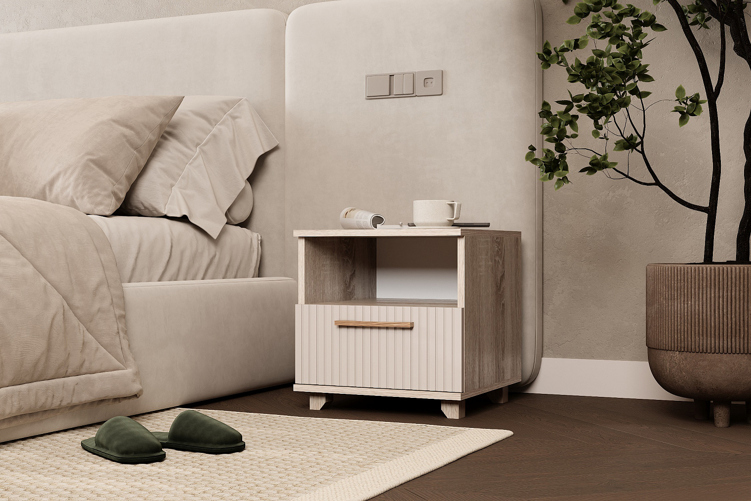 Тумба прикроватная Ньёрд с ящиком дуб сонома / ива пепельная