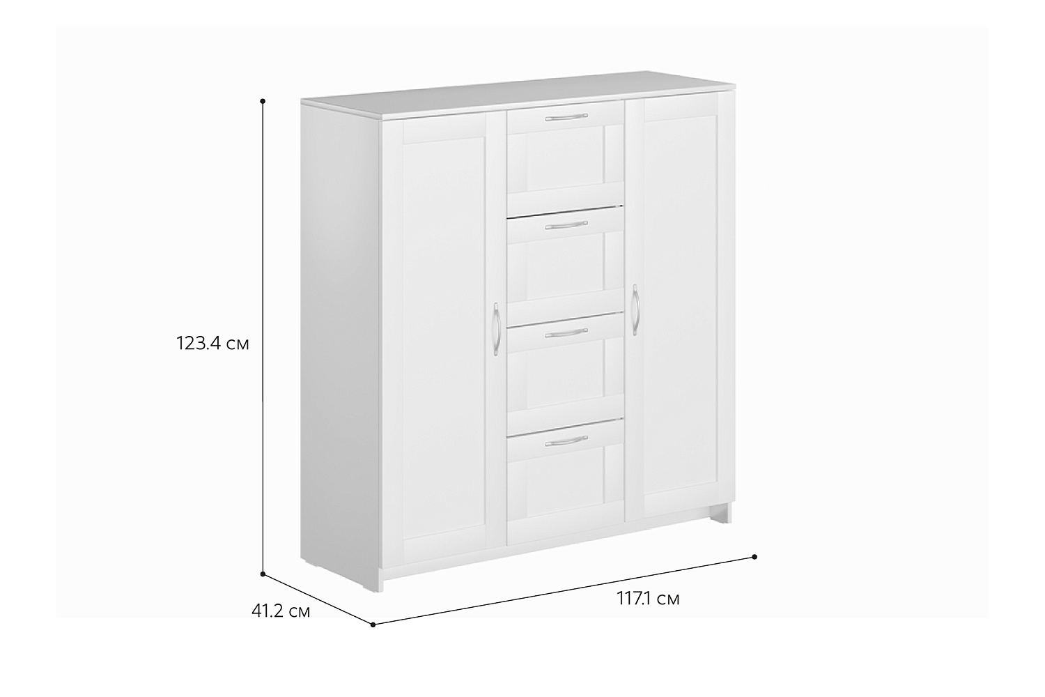 Комод с дверцами Сириус 4 ящика белый