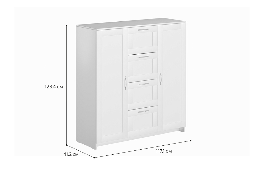 Комод с дверцами Сириус 4 ящика белый