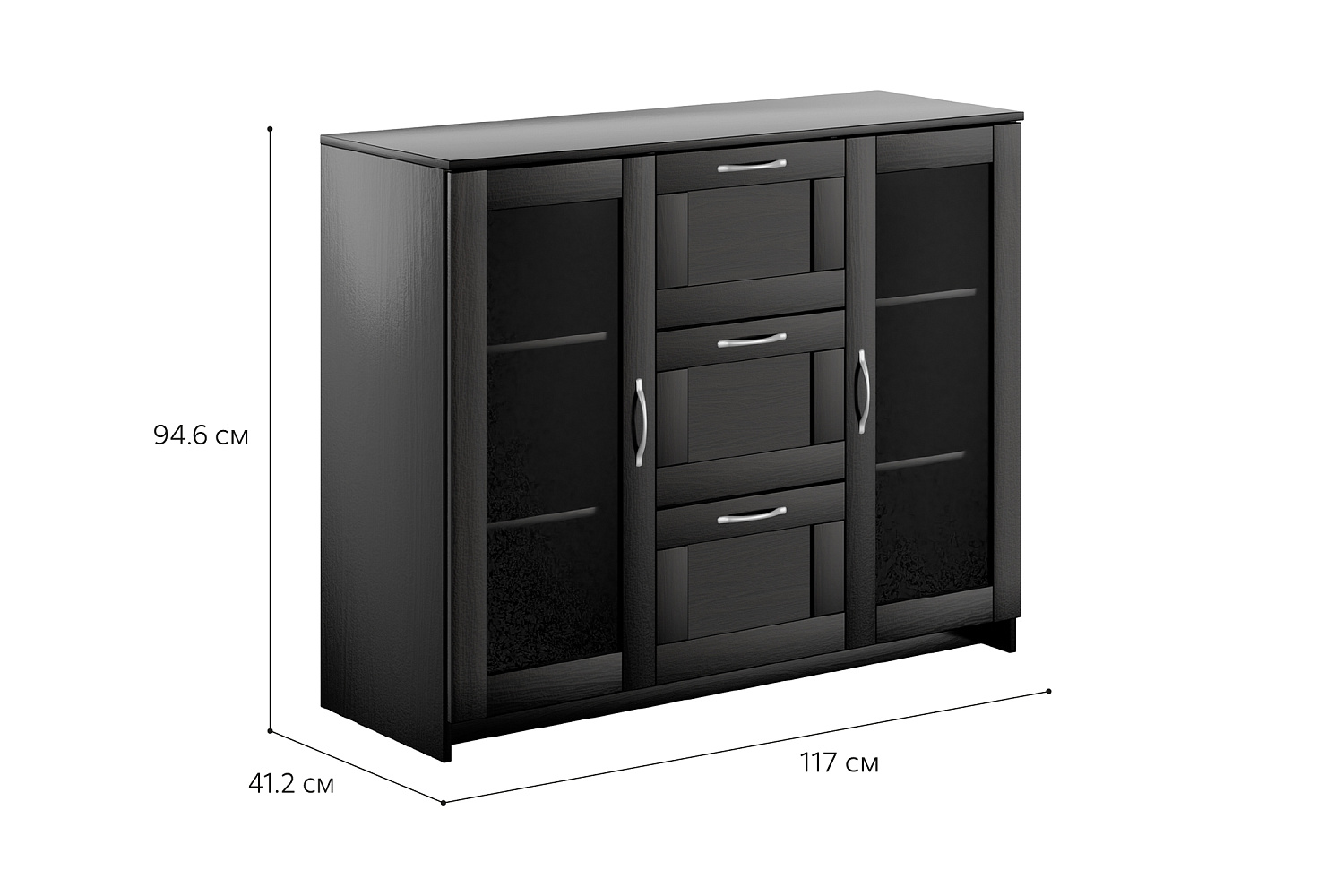 Комод с дверцами Сириус со стеклом и 3 ящиками дуб венге
