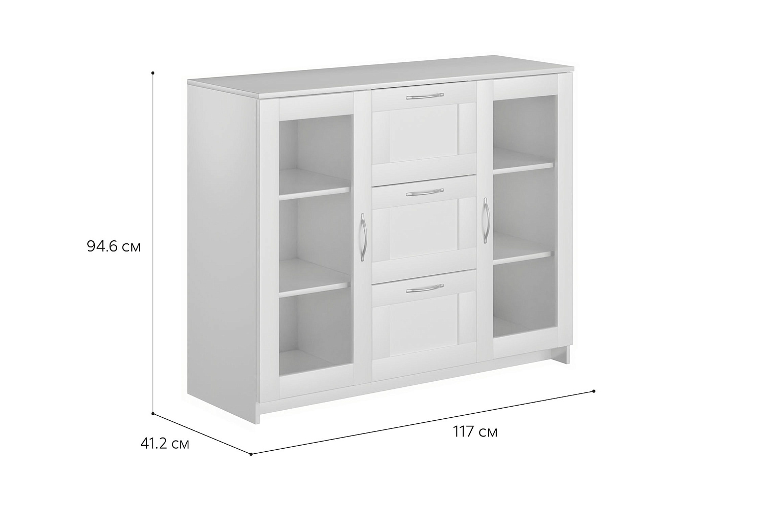 Комод с дверцами Сириус со стеклом и 3 ящиками белый