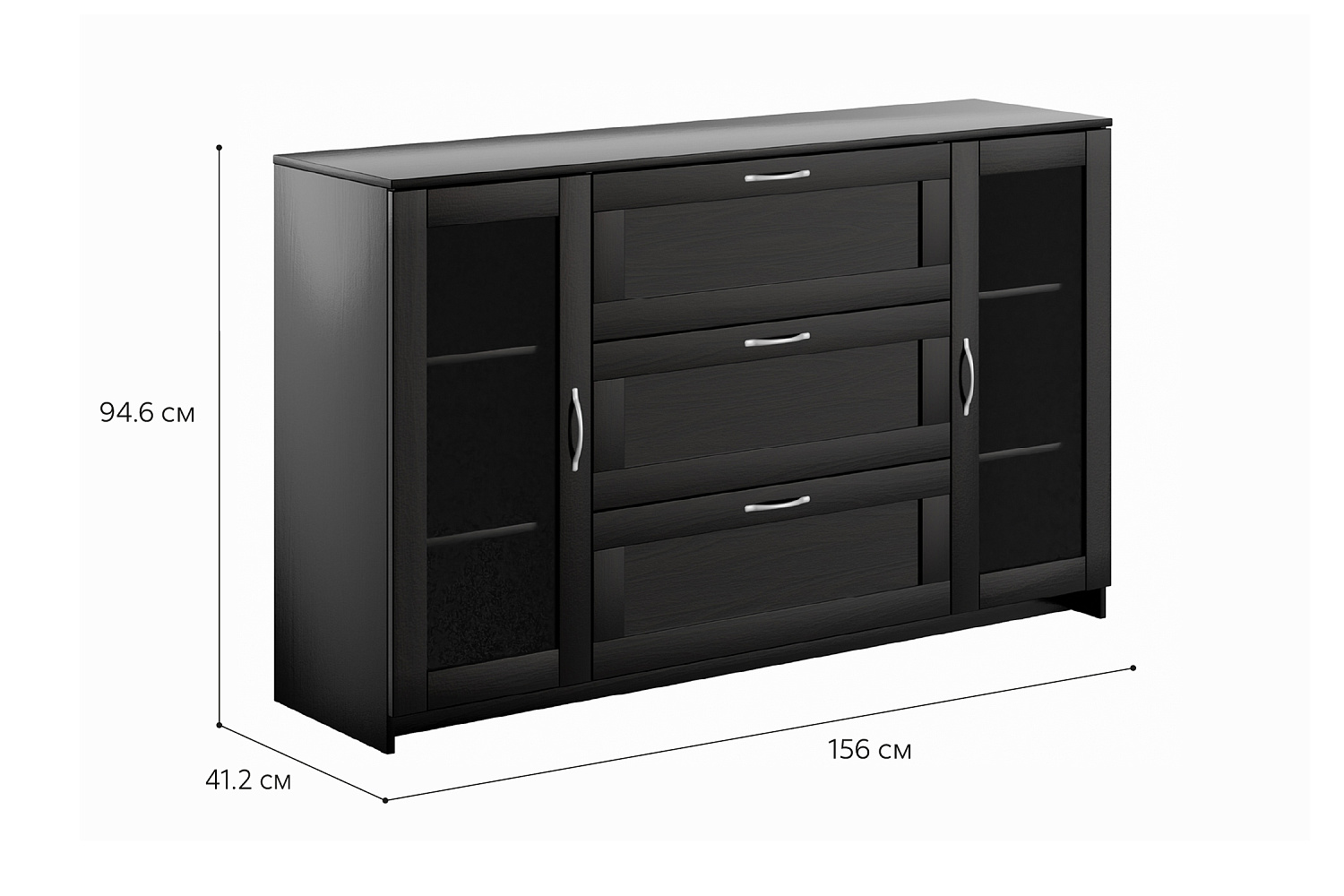 Комод с дверцами Сириус со стеклом и 3 ящиками дуб венге