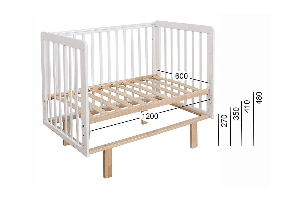 Кроватка детская Онвик белая / береза