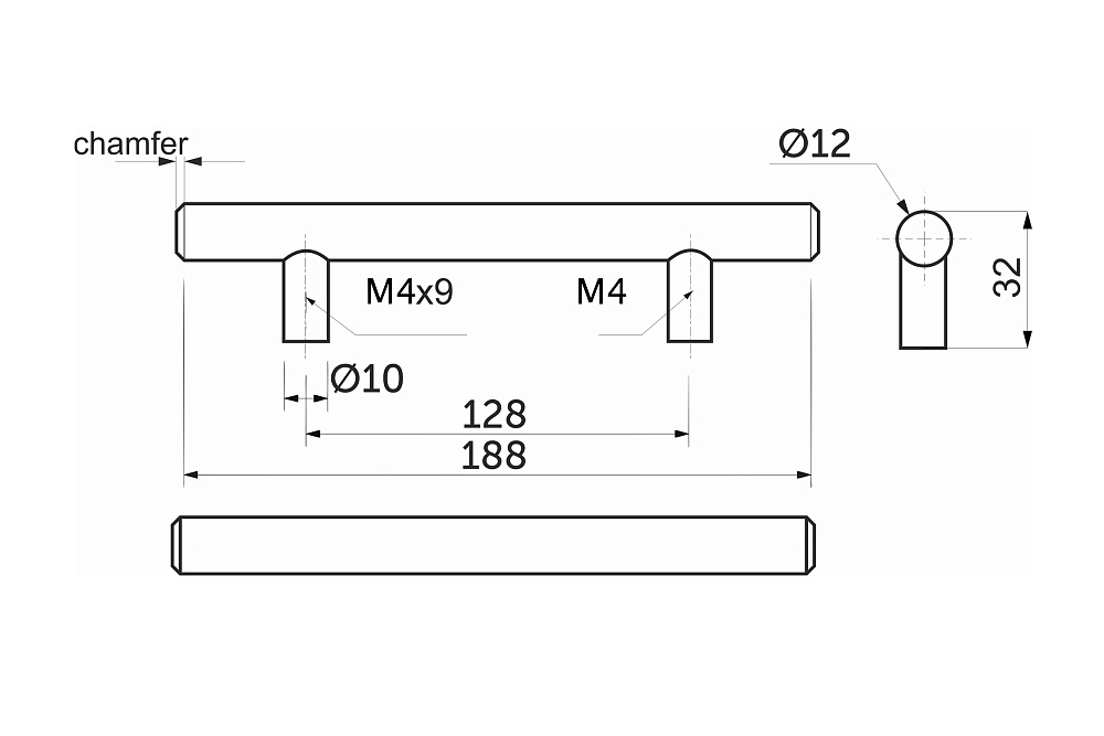Ручка мебельная 128/188 черный матовый
