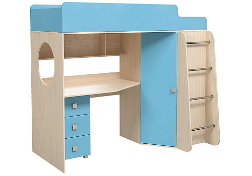 Кровать-чердак Сказка голубой металлик / белфорт