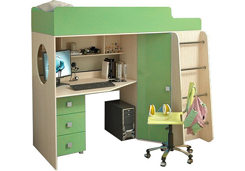 Кровать-чердак Сказка салатовый металлик / белфорт