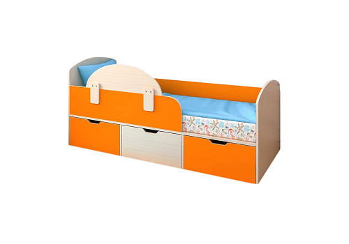 Кровать Малыш Мини дуб молочный / оранжевый