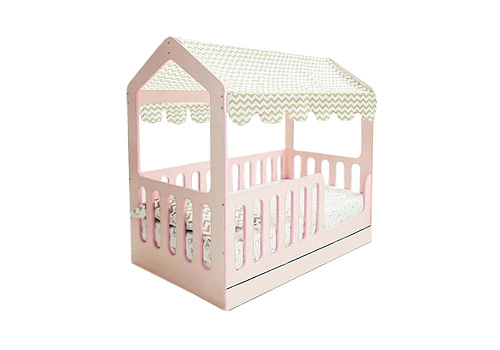 Кровать-домик с ящиком розовый