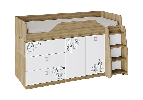 Кровать комбинированная Оксфорд ривьера / белый с рисунком