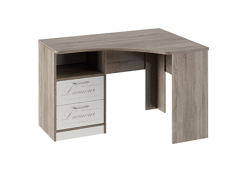 Угловой письменный стол Брауни фон бежевый с рисунком / дуб сонома трюфель