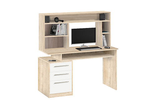 Компьютерный стол с настольной полкой 10.06 дуб сонома / белый