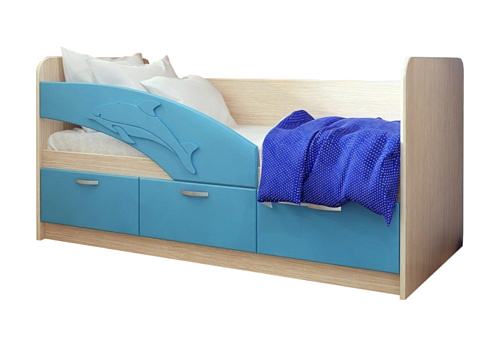 Детская кровать Дельфин-1 голубой металлик / белфорд