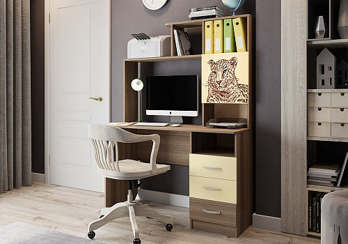 Стол компьютерный Галерея ясень шимо темный / крем / снежный барс