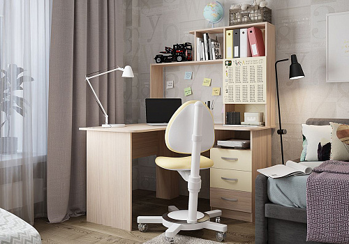 Стол компьютерный угловой Галерея дуб млечный / крем / рисунок школьник