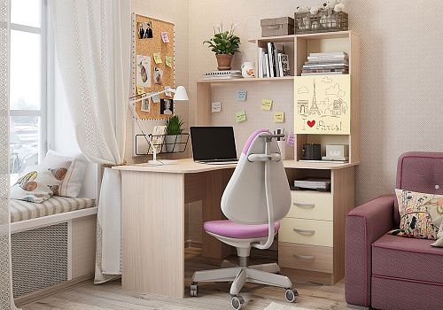 Стол компьютерный угловой Галерея дуб млечный / крем / рисунок Париж