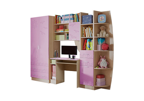 Стенка Юниор-2 сиреневый / дуб беленый