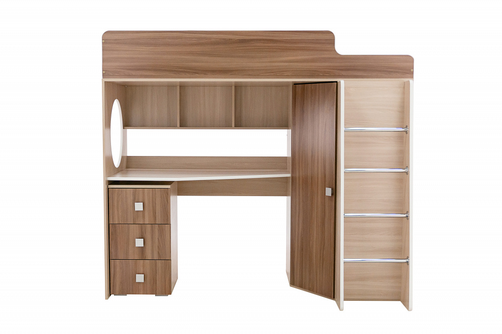 Кровать-чердак Сказка ясень шимо темный / ясень шимо светлый