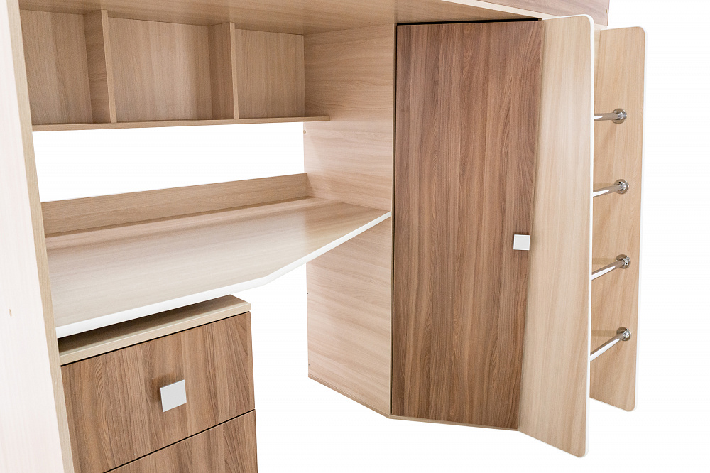 Кровать-чердак Сказка ясень шимо темный / ясень шимо светлый