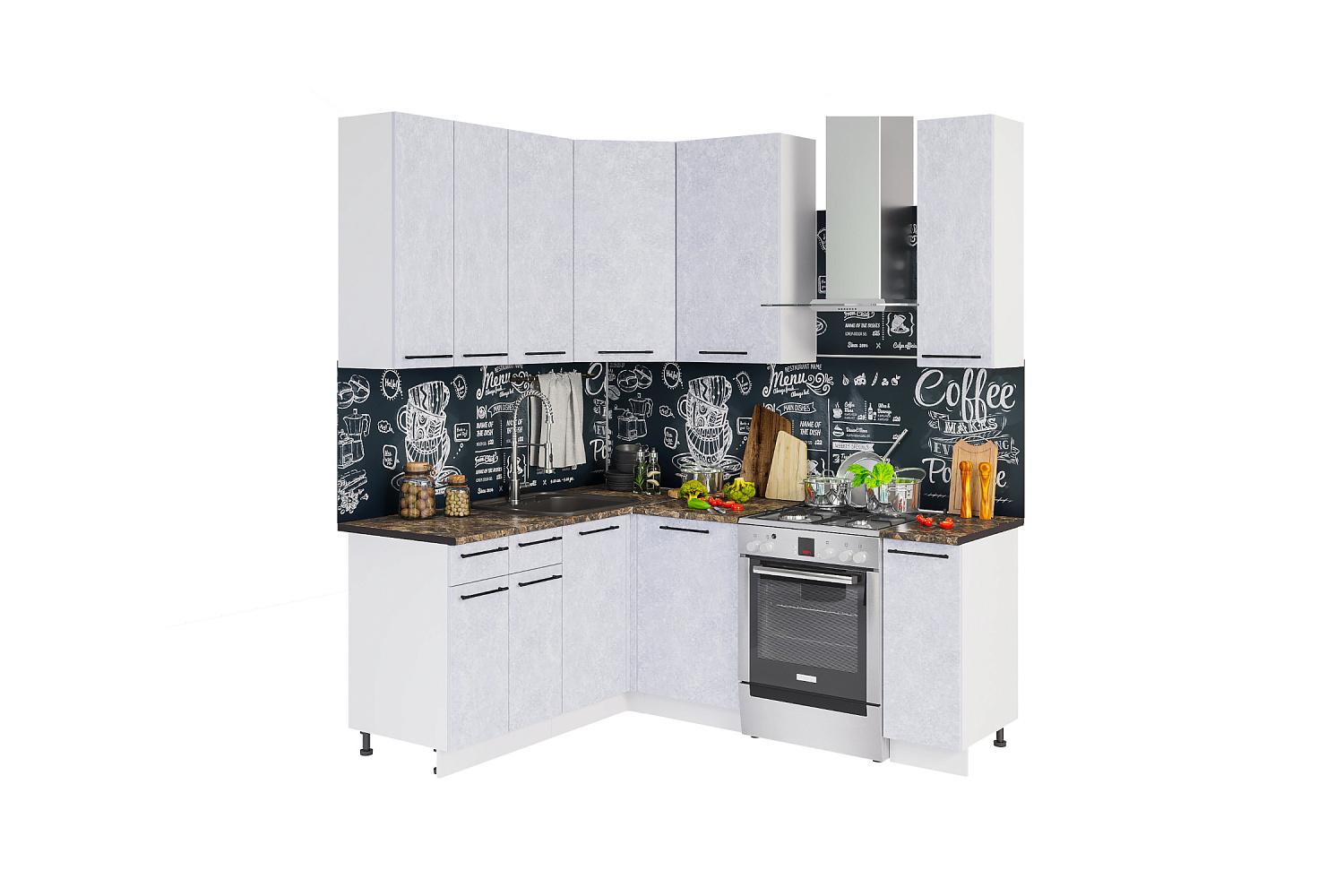 Кухня угловая Нувель 1.6 на 1.4 м бетон белый купить в Москве по цене ...