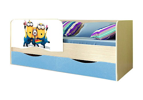 Детская кровать Миньоны голубой металлик