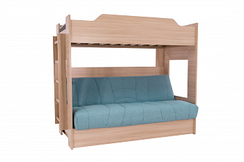 Двухъярусная кровать с диван-кроватью голубой / шимо светлый