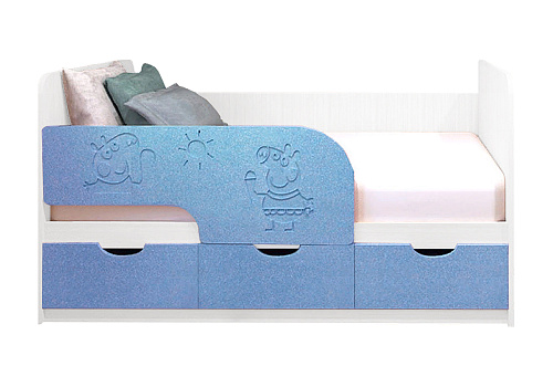 Детская кровать Свинка Пеппа голубой металлик / белый