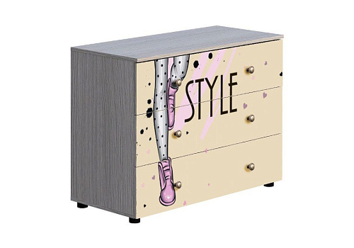 Комод Мийа-3А ясень шимо светлый / бежевый / фотопечать ретро