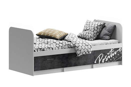 Кровать Вега NEW Позитив бетон темный / белый