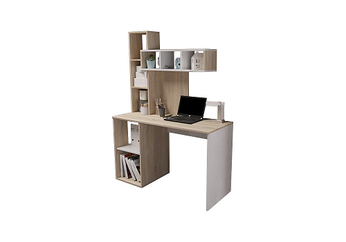 Стол компьютерный с надстройкой №4 белый / дуб сонома