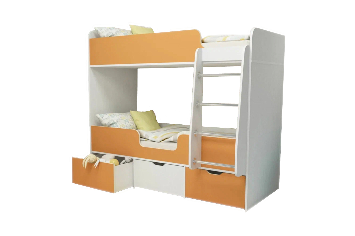 Кровать двухъярусная Малыш Двойняшка белое дерево / оранжевый арт. 09 ...