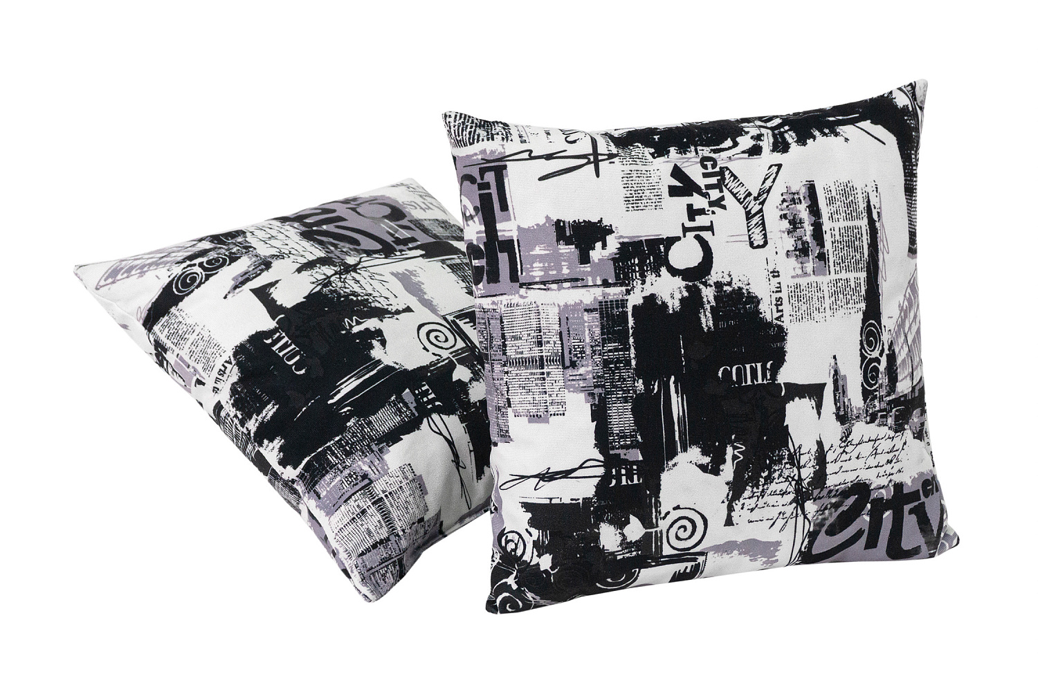 Подушка декоративная 40х40 см микровелюр, принт сити / черно-белая