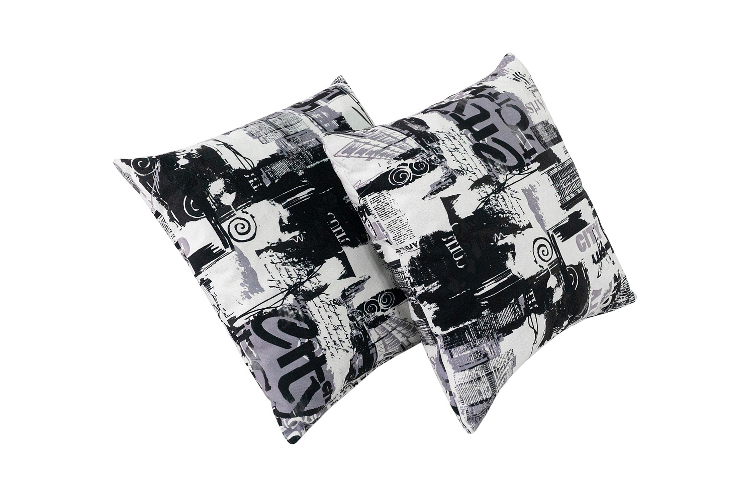 Подушка декоративная 40х40 см микровелюр, принт сити / черно-белая