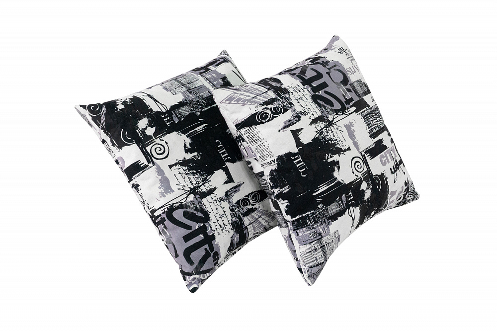Подушка декоративная 40х40 см микровелюр, принт сити / черно-белая