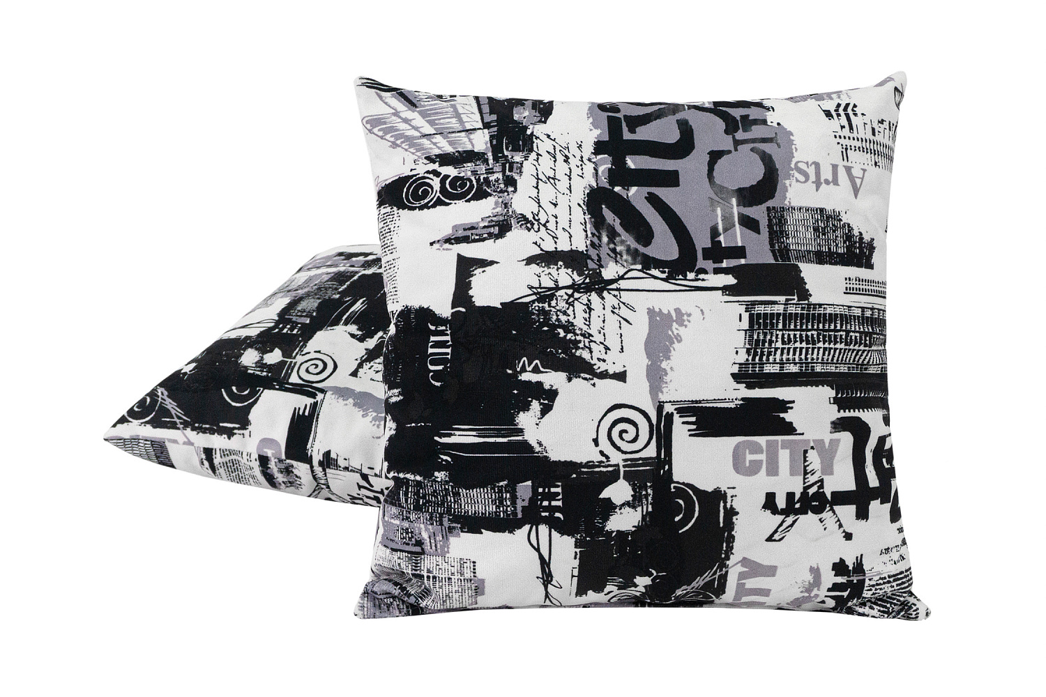 Подушка декоративная 40х40 см микровелюр, принт сити / черно-белая