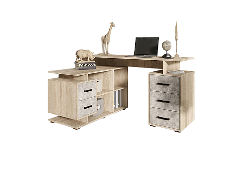 Стол компьютерный Неаполь-1 бетон светлый / дуб сонома