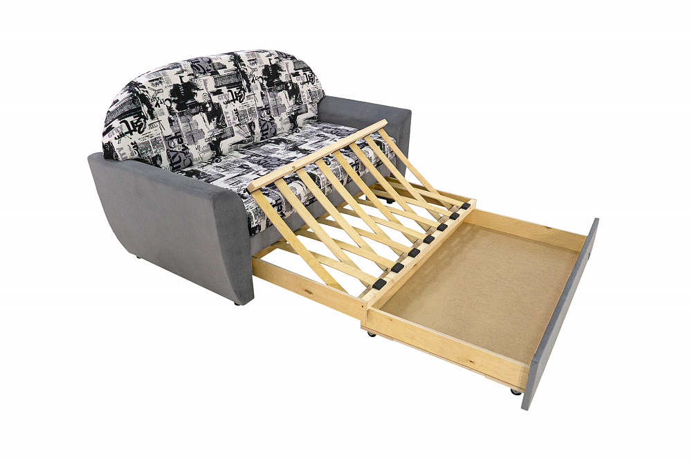 Диван выкатной Вена серый / принт Сити