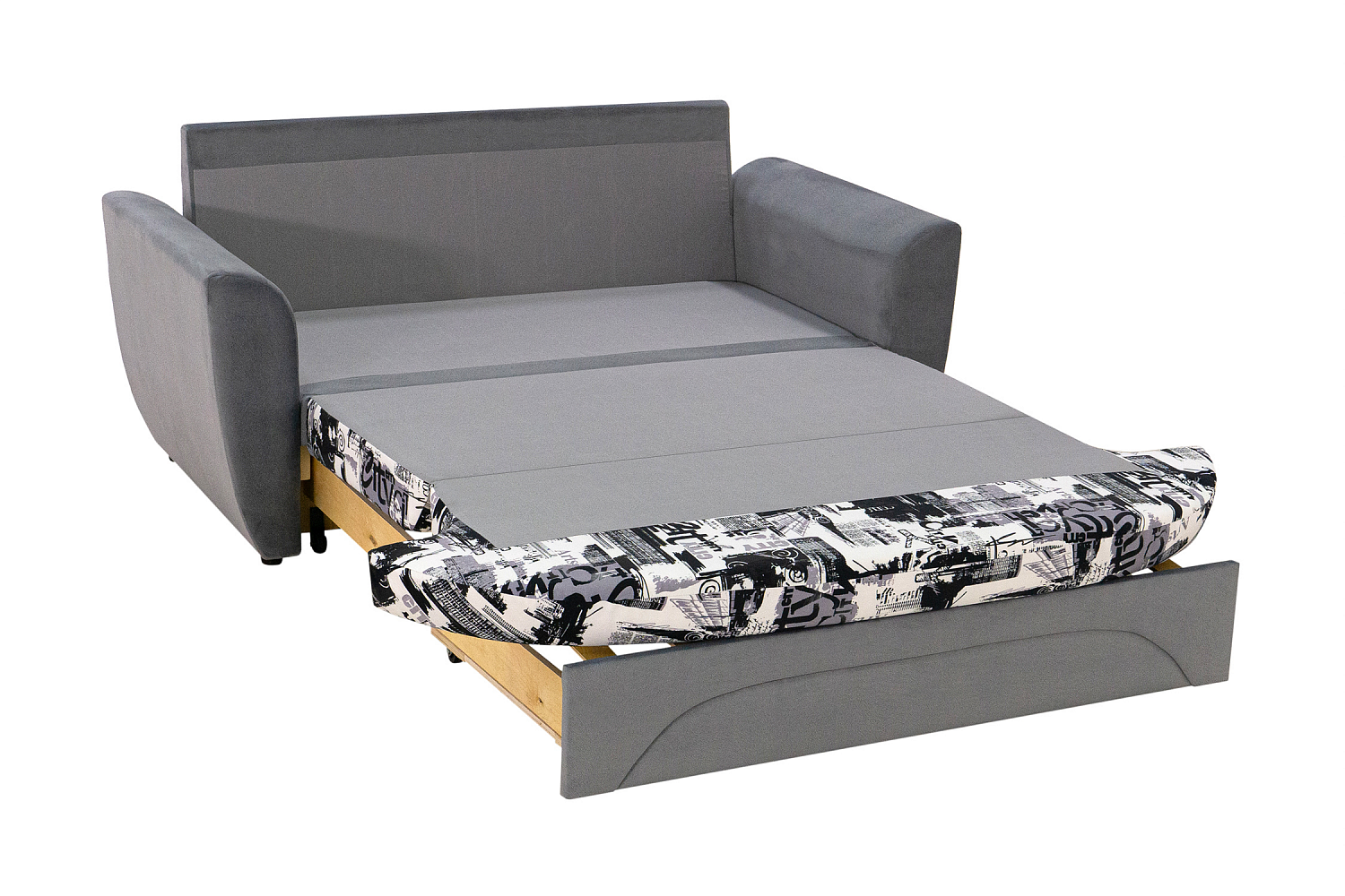 Диван выкатной Вена серый / принт Сити