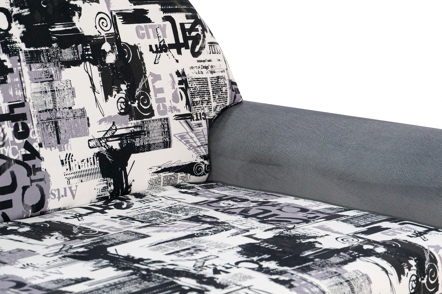 Диван выкатной Вена серый / принт Сити