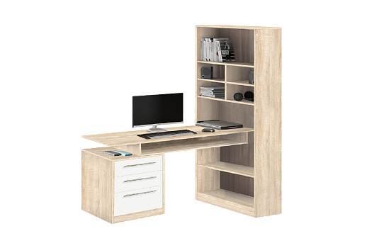 Компьютерный стол со стеллажом 10.04 дуб сонома / белый